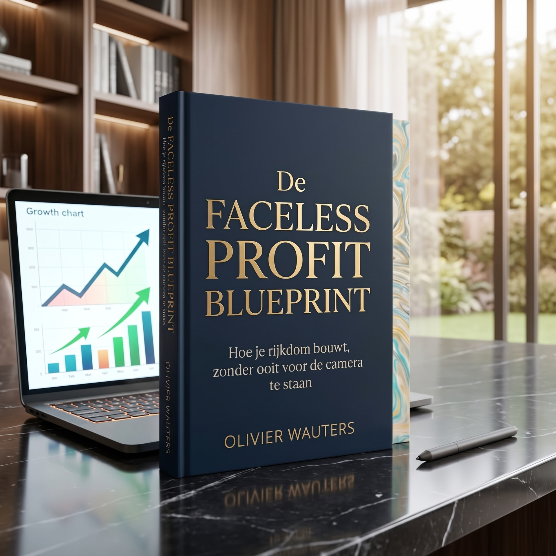 De Faceless Profit Blueprint 3D e-book cover van Olivier Wauters